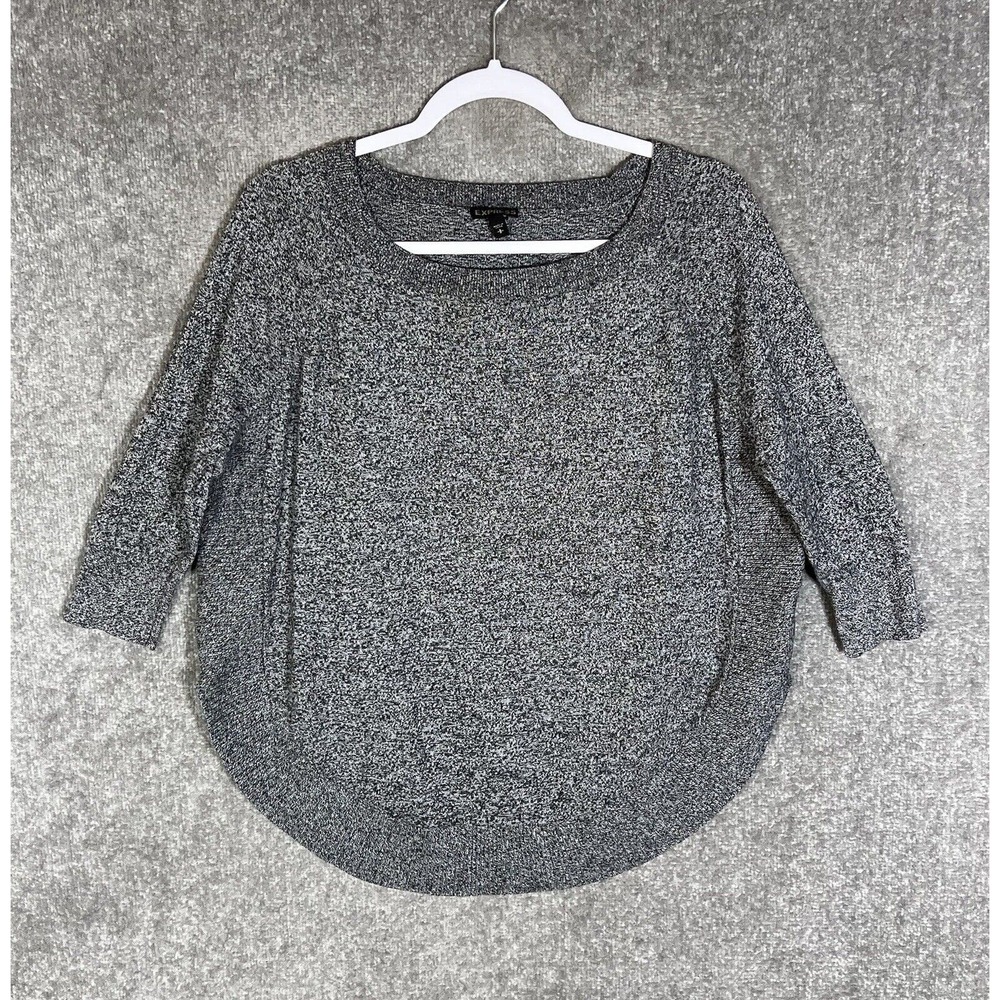 Express 1/2 Sleeve Boxy‎ Curved Hem Knit Sweater Top Womens Size Small Gray